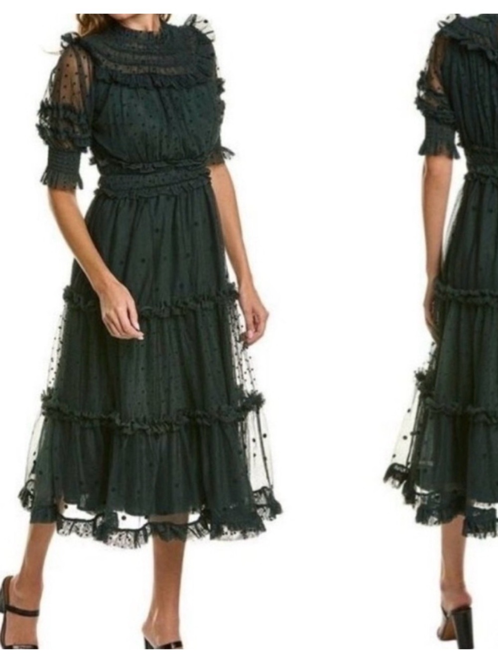 Boden Dark Green Ruffled Tiered Chiffon Kids Dress